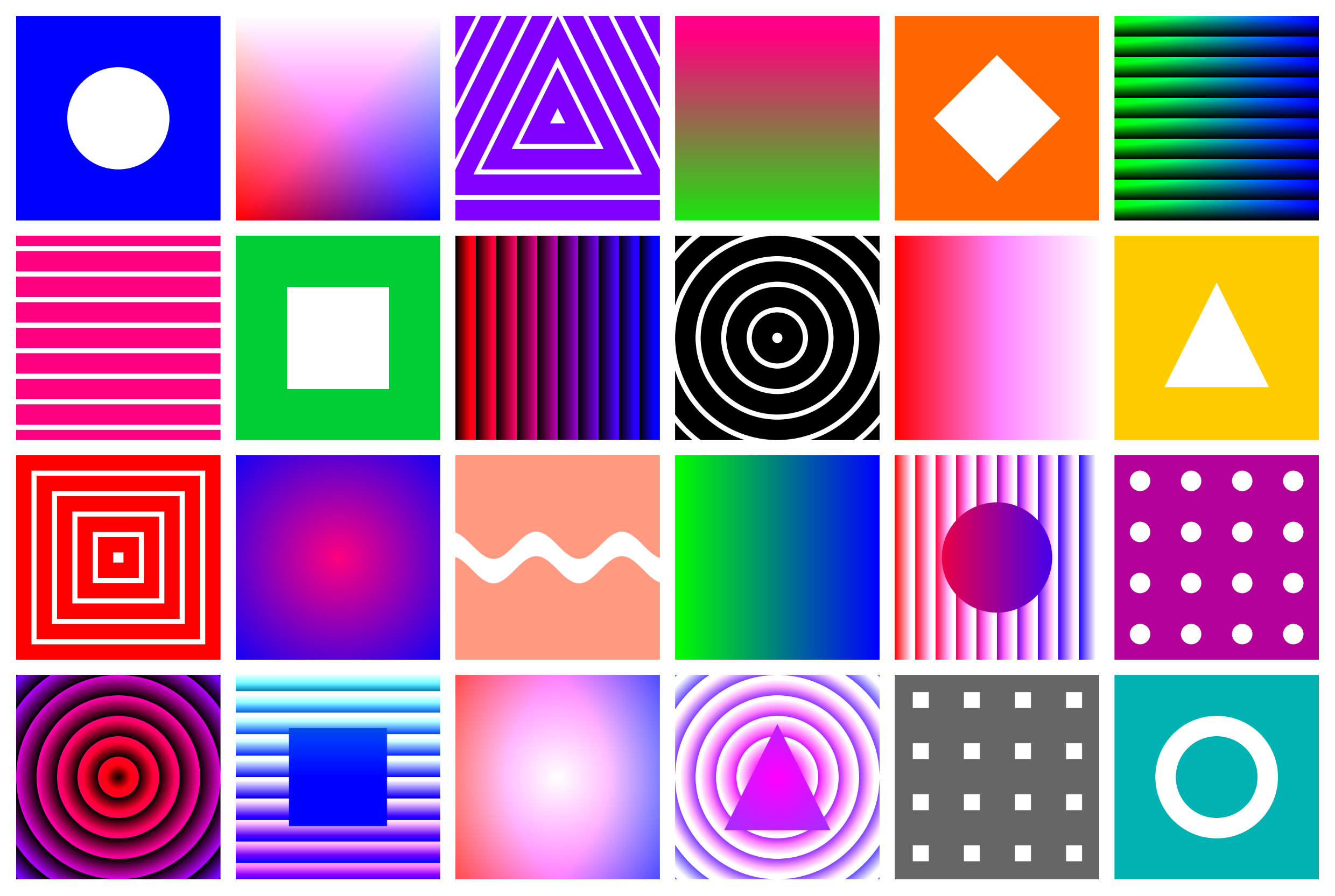 20 shader artworks created by ilithya in GLSL